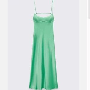 Green Satin Zara Midi Dress